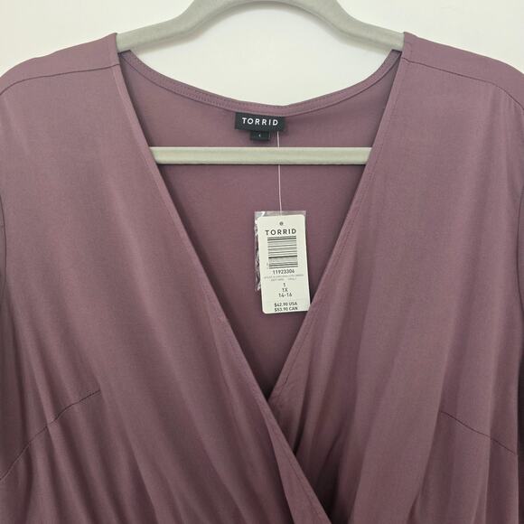TORRID Women’s Plus Size Mauve Wrap Top Short Flutter Sleeves Tie Sz 1 1X New - Picture 3 of 9